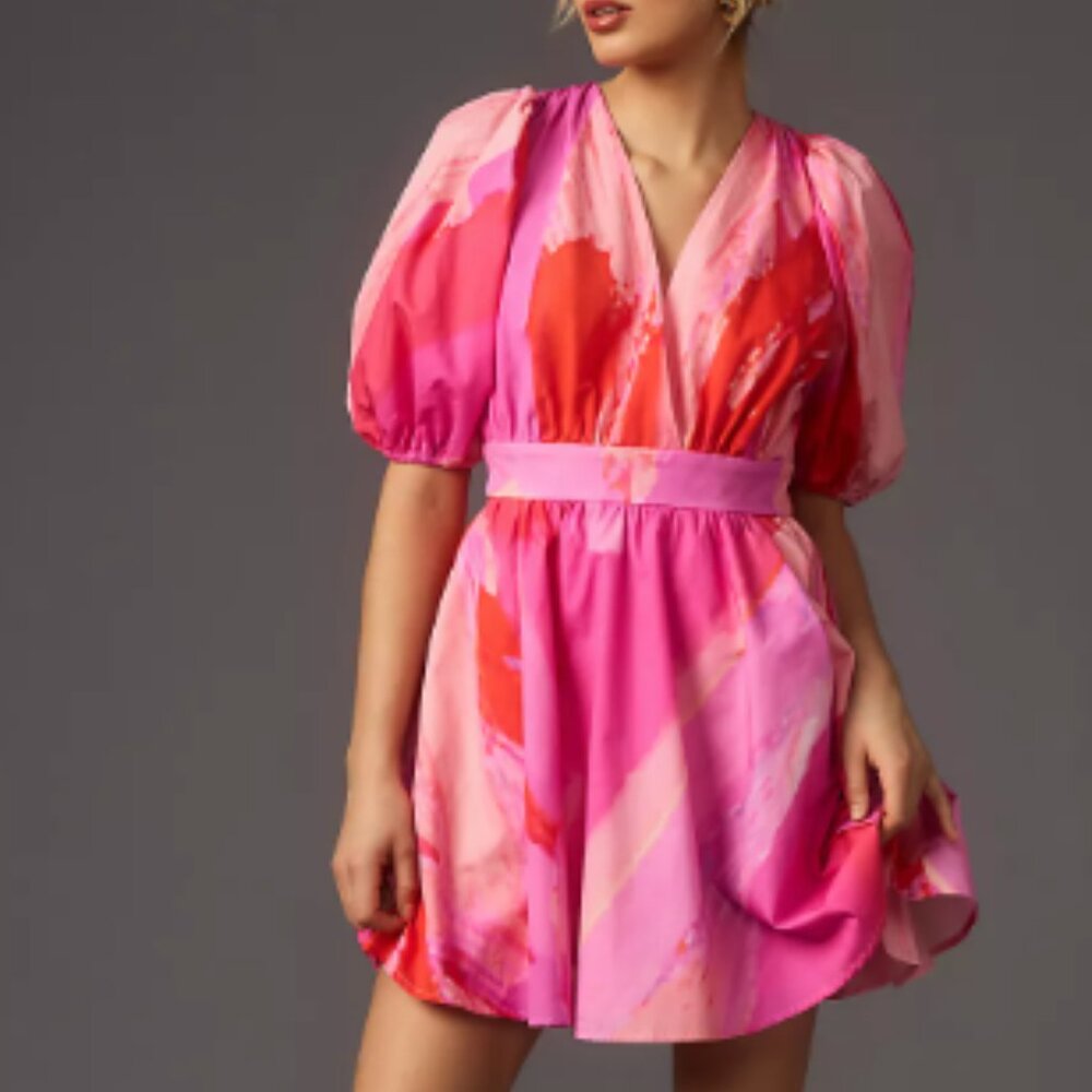 Hutch Pink Puff-Sleeve Mini Dress